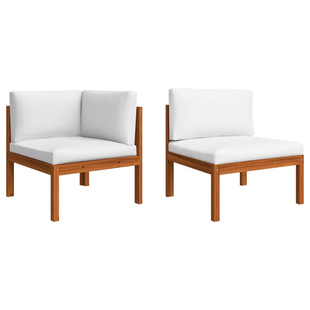 Set da giardino 9 pezzi con cuscini in legno crema, acacia e corda
