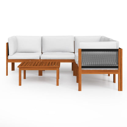 Set da giardino 6 pezzi con cuscini in legno crema, acacia e corda
