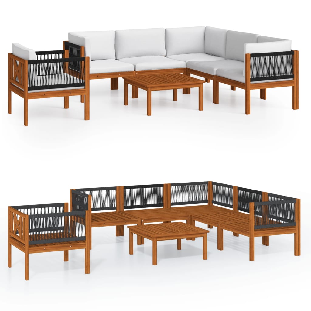 Set da Giardino 7 pz con Cuscini in Legno Crema, Acacia e Corda