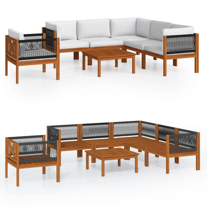 Set da Giardino 7 pz con Cuscini in Legno Crema, Acacia e Corda