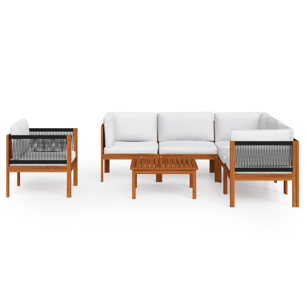 Set da Giardino 7 pz con Cuscini in Legno Crema, Acacia e Corda