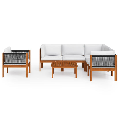 Set da Giardino 7 pz con Cuscini in Legno Crema, Acacia e Corda