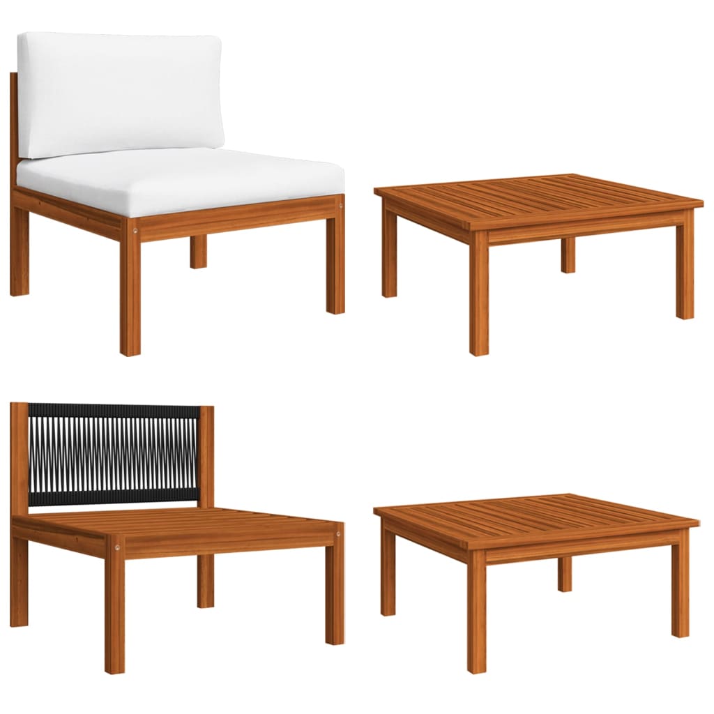 Set da Giardino 7 pz con Cuscini in Legno Crema, Acacia e Corda