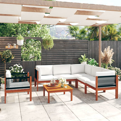 Set da Giardino 7 pz con Cuscini in Legno Crema, Acacia e Corda