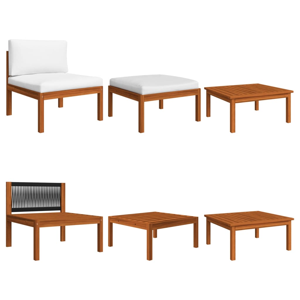 Set da giardino 8 pezzi con cuscini in legno crema, acacia e corda