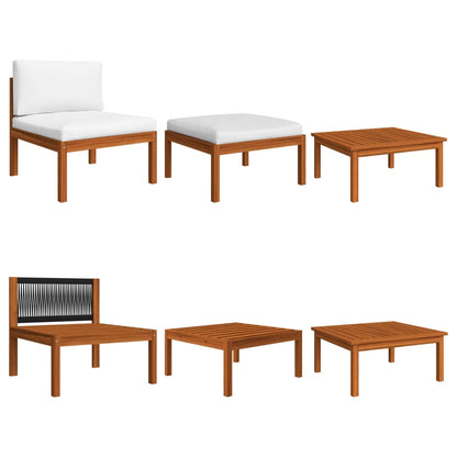 Set da giardino 8 pezzi con cuscini in legno crema, acacia e corda