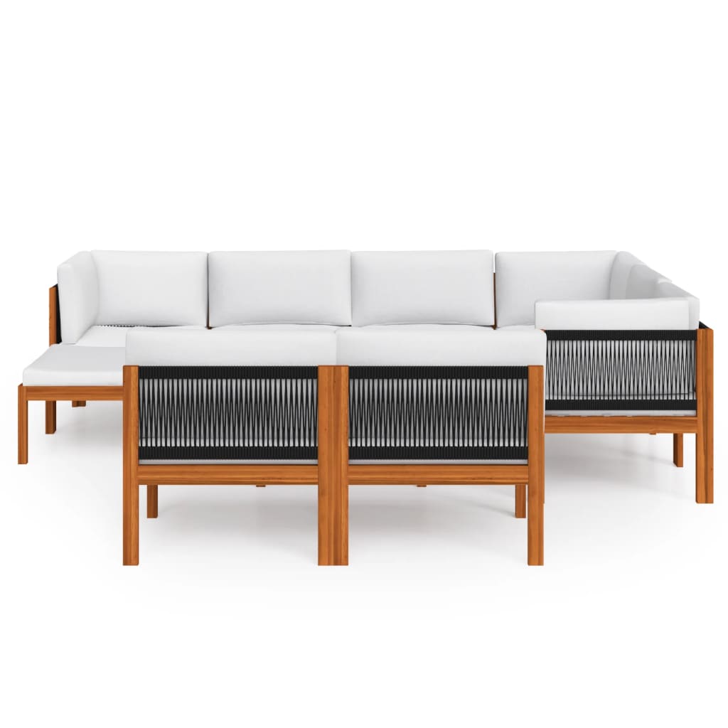 Set Divani da Giardino 10 pz con Cuscini Crema Massello Acacia