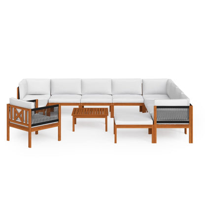 Set Divani da Giardino 12 pz con Cuscini Crema Massello Acacia