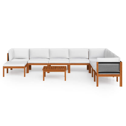 Set Divani da Giardino 9 pz con Cuscini Crema Massello Acacia