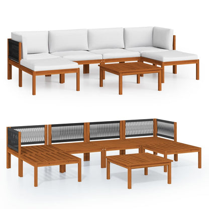 Set da Giardino 7 pz con Cuscini in Legno Crema, Acacia e Corda