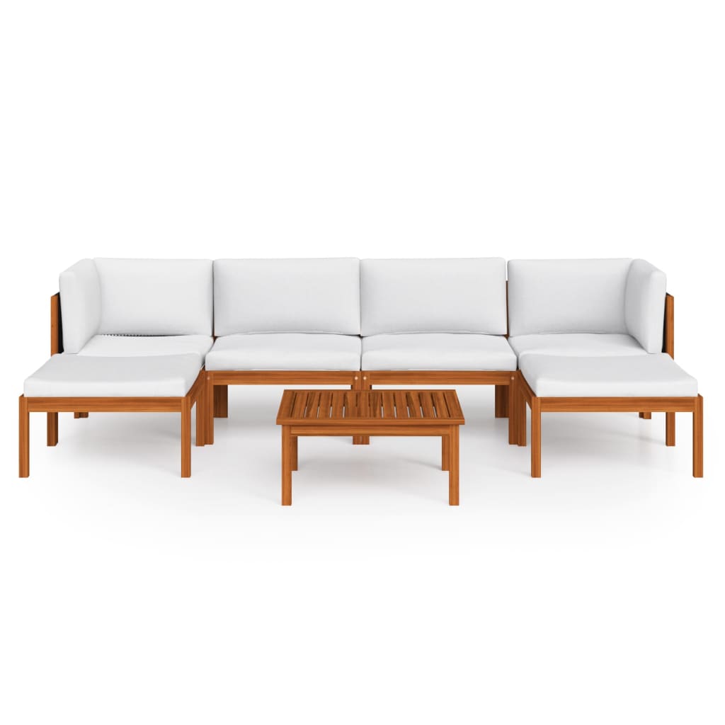 Set da Giardino 7 pz con Cuscini in Legno Crema, Acacia e Corda