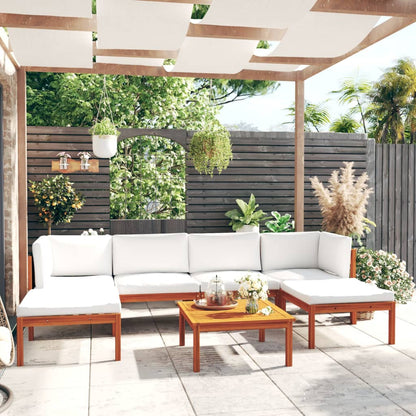 Set da Giardino 7 pz con Cuscini in Legno Crema, Acacia e Corda