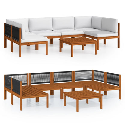 Set da Giardino 7 pz con Cuscini in Legno Crema, Acacia e Corda