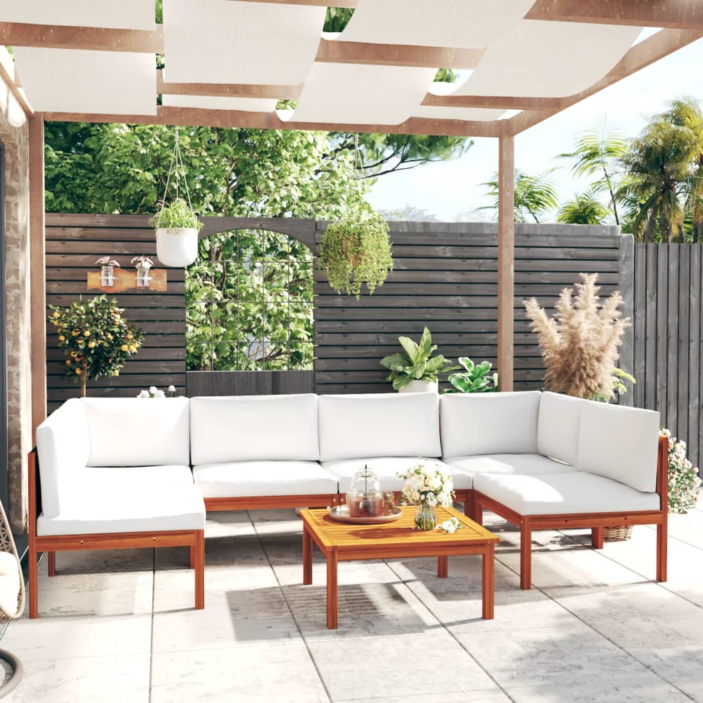 Set da Giardino 7 pz con Cuscini in Legno Crema, Acacia e Corda