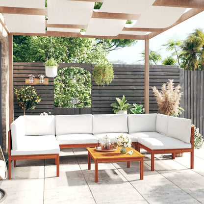 Set da Giardino 7 pz con Cuscini in Legno Crema, Acacia e Corda