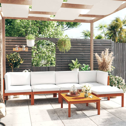 Set da giardino 6 pezzi con cuscini in legno crema, acacia e corda
