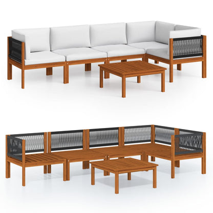 Set Divani da Giardino 6 pz con Cuscini Crema Massello Acacia