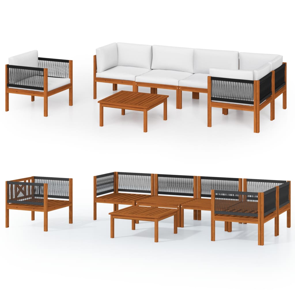 Set Divani da Giardino 7 pz con Cuscini Crema Massello Acacia