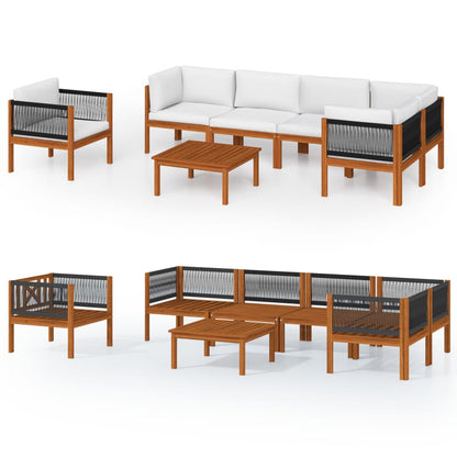 Set Divani da Giardino 7 pz con Cuscini Crema Massello Acacia
