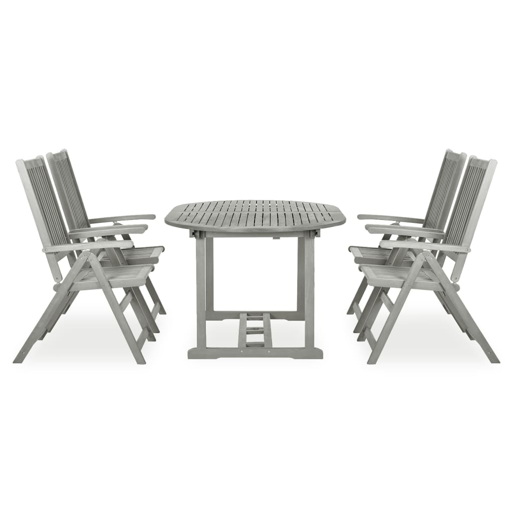 Set Pranzo da Giardino 5 pz in Legno Massello di Acacia Grigio