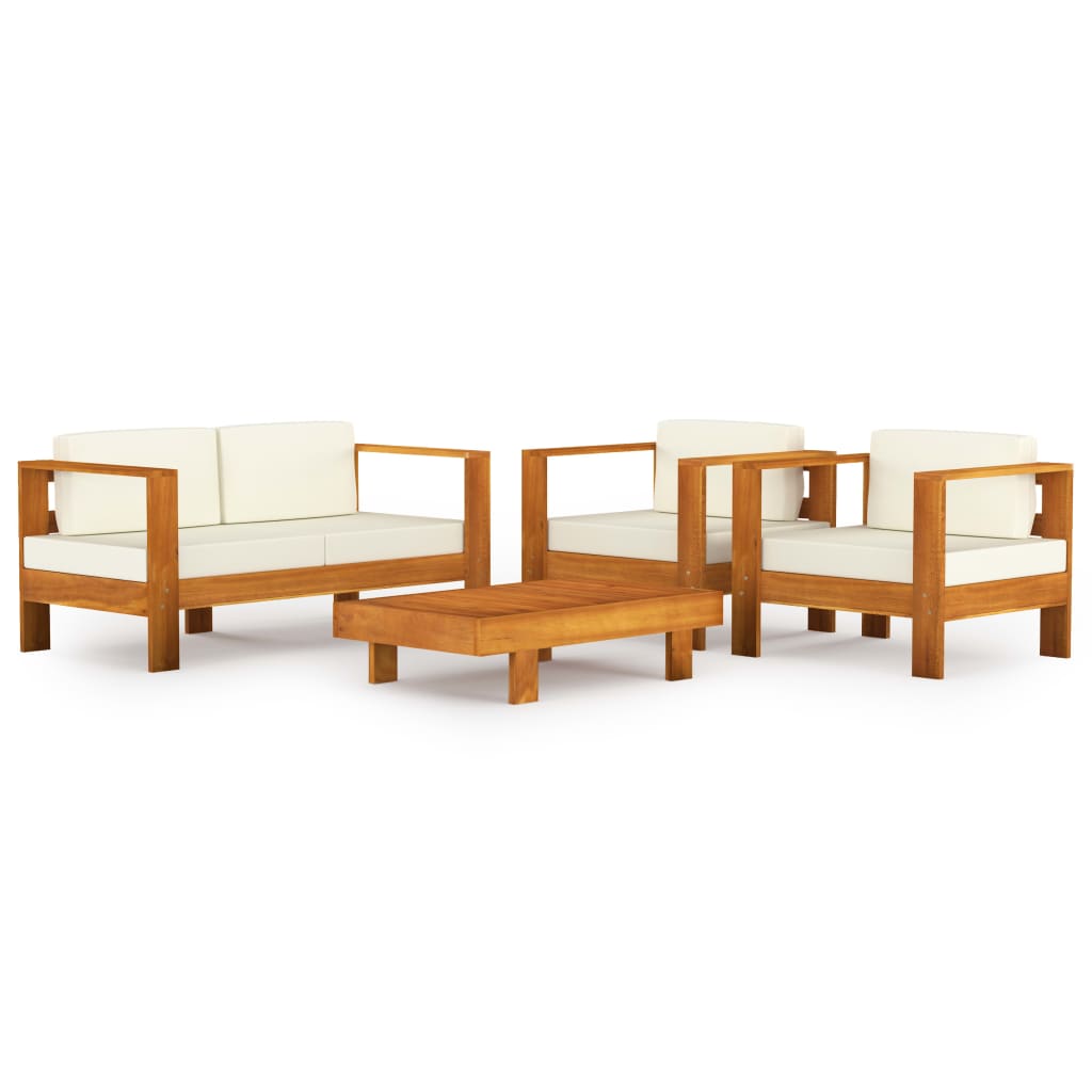 Set Divani da Giardino 4 Posti Cuscini Crema Massello di Acacia