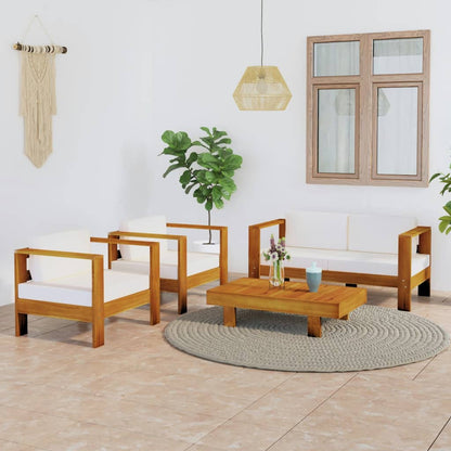 Set Divani da Giardino 4 Posti Cuscini Crema Massello di Acacia