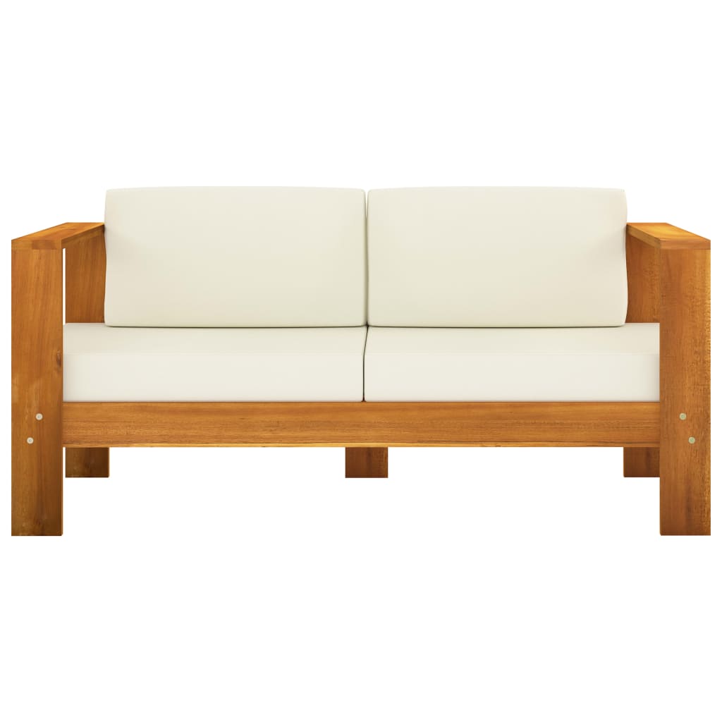 Set Divani Giardino 5 pz Cuscini Bianco Crema in Legno d'Acacia