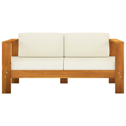 Set Divani Giardino 5 pz Cuscini Bianco Crema in Legno d'Acacia