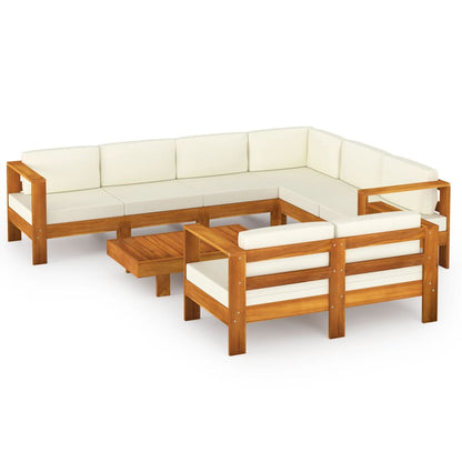 Set Divani Giardino 8 pz Cuscini Bianco Crema in Legno d'Acacia