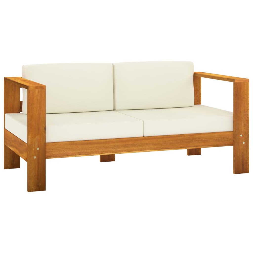 Set Divani Giardino 8 pz Cuscini Bianco Crema in Legno d'Acacia