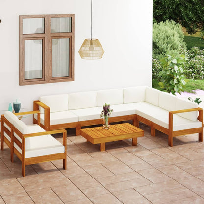 Set Divani Giardino 8 pz Cuscini Bianco Crema in Legno d'Acacia