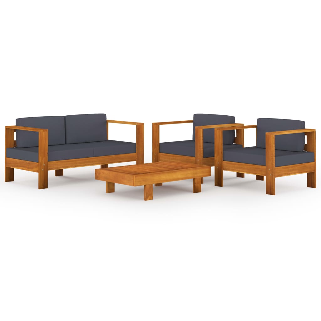 Set Divani Giardino 4 Posti Cuscini Grigi Scuro Massello Acacia