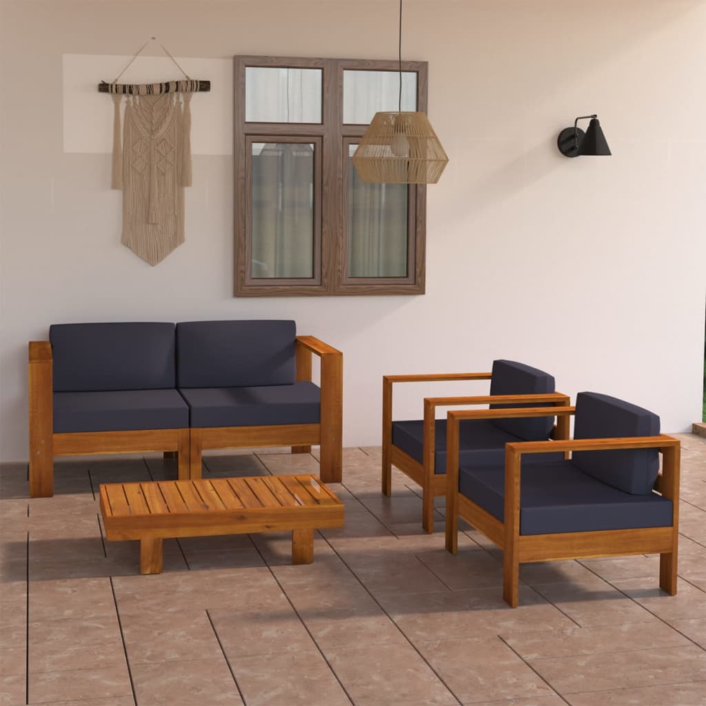 Set Divani Giardino 4 Posti Cuscini Grigi Scuro Massello Acacia