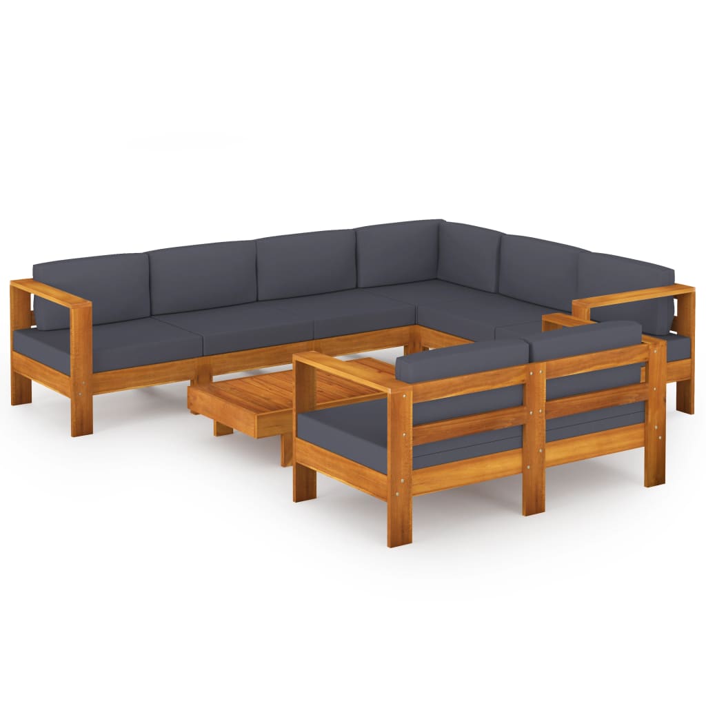 Set Divani Giardino 8 Posti Cuscini Grigi Scuro Massello Acacia