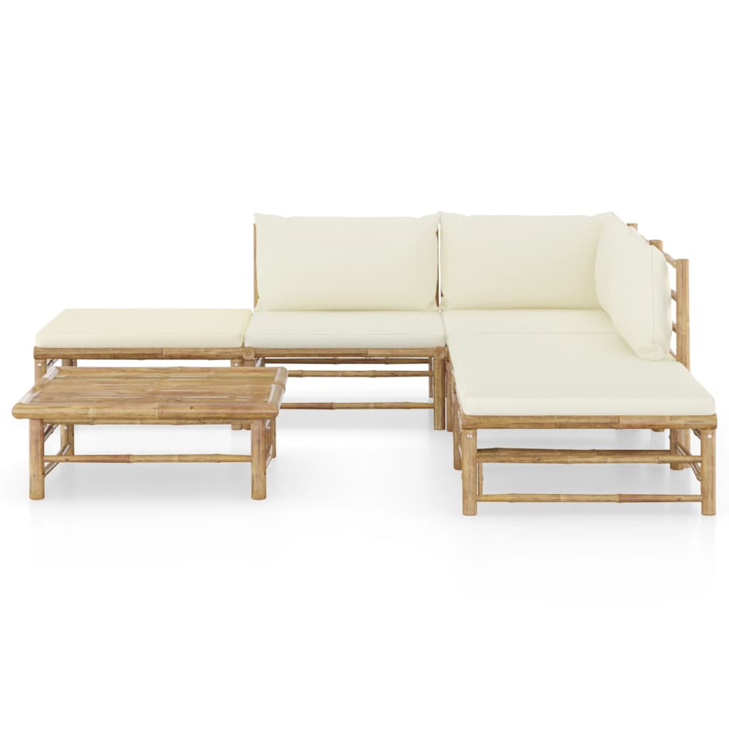 Set Salotto da Giardino 6pz con Cuscini Bianco Crema in BambÃƒÂ¹