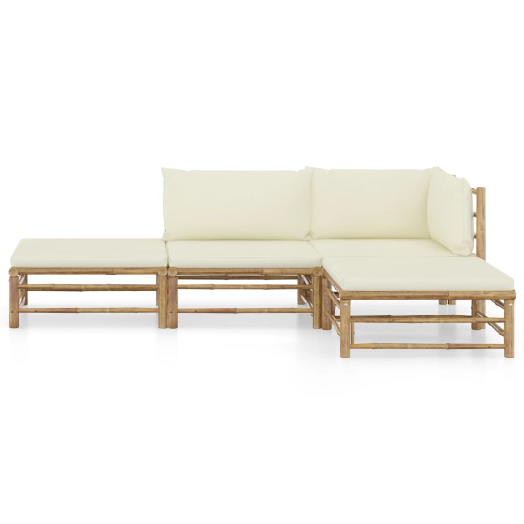 Set Salotto da Giardino 4pz con Cuscini Bianco Crema in BambÃ¹
