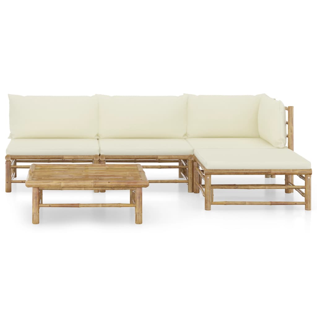 Set Divani da Giardino 6 pz con Cuscini Bianco Crema in BambÃƒÂ¹