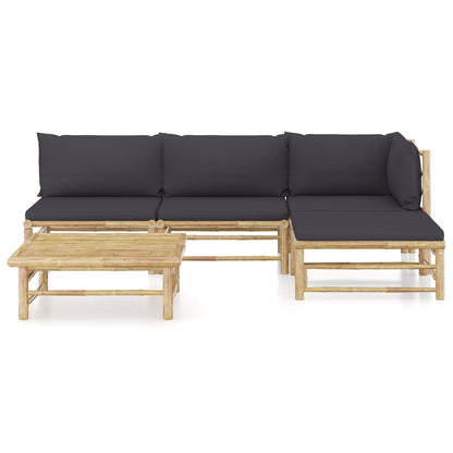 Set Divani da Giardino 5 pz con Cuscini Grigio Scuro in BambÃƒÆ’Ã‚Â¹