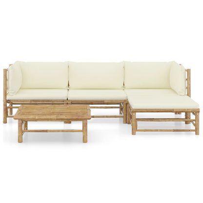 Set Salotto da Giardino 5pz con Cuscini Bianco Crema in BambÃ¹