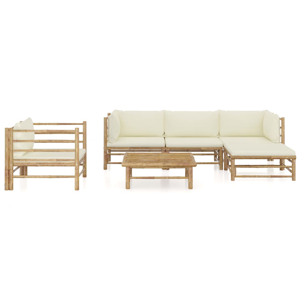 Set Salotto da Giardino 6pz con Cuscini Bianco Crema in BambÃƒÂ¹