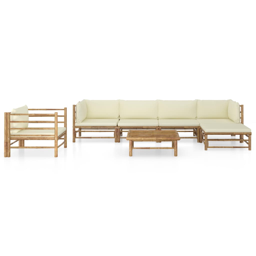 Set Divani da Giardino 7 pz con Cuscini Bianco Crema in BambÃƒÂ¹