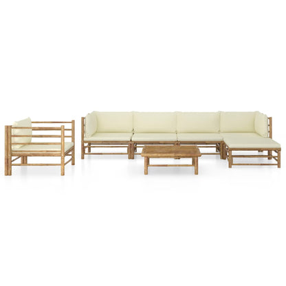 Set Divani da Giardino 7 pz con Cuscini Bianco Crema in BambÃƒÂ¹