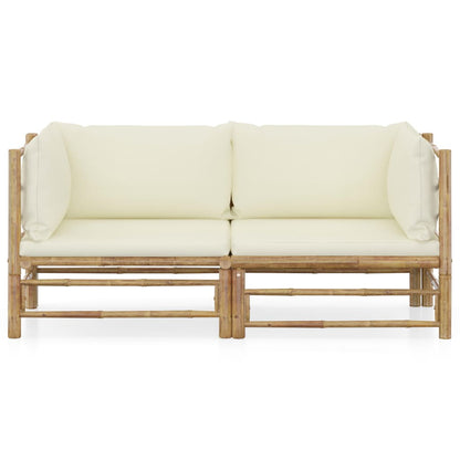 Set Divani da Giardino 2 pz con Cuscini Bianco Crema in BambÃ¹