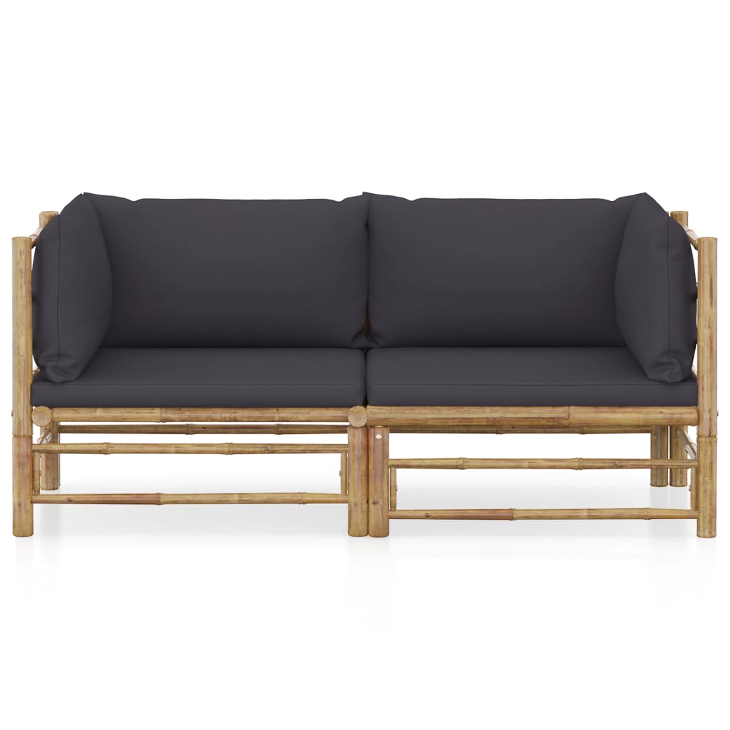 Set Divani da Giardino 2 pz con Cuscini Grigio Scuro in BambÃ¹