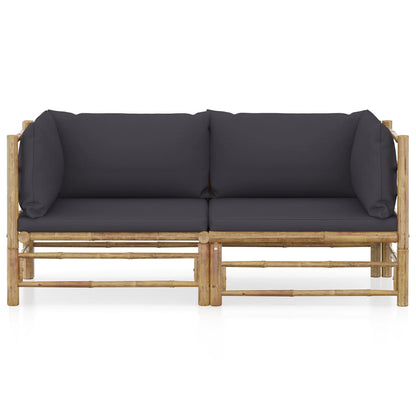 Set Divani da Giardino 2 pz con Cuscini Grigio Scuro in BambÃ¹