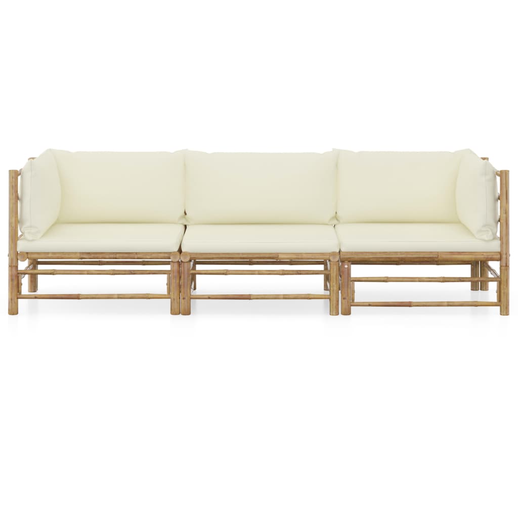 Set Divani da Giardino 3 pz con Cuscini Bianco Crema in BambÃƒÂ¹
