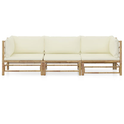 Set Divani da Giardino 3 pz con Cuscini Bianco Crema in BambÃƒÂ¹