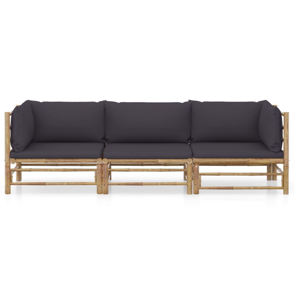 Set Divani da Giardino 3 pz con Cuscini Grigio Scuro in BambÃƒÂ¹