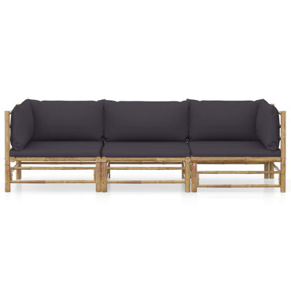 Set Divani da Giardino 3 pz con Cuscini Grigio Scuro in BambÃƒÂ¹
