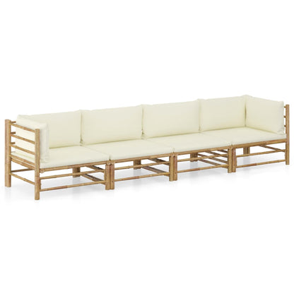 Set Divani da Giardino 4 pz con Cuscini Bianco Crema in BambÃƒÂ¹